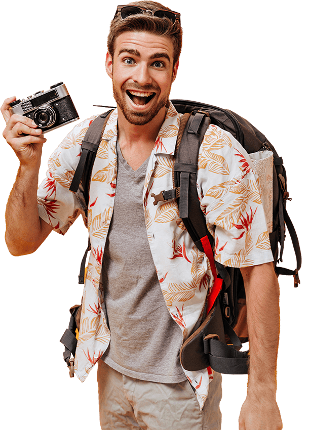 Suitcase, camera, map and globes ready for travel